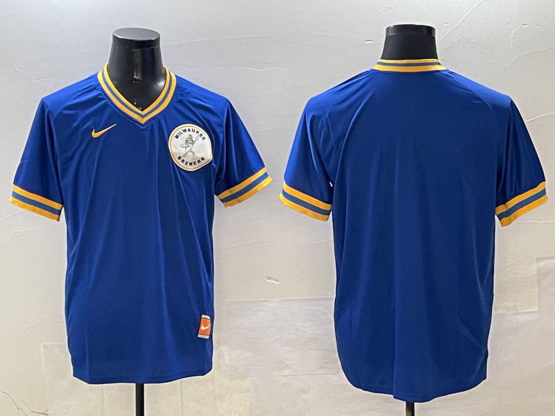 Men Milwaukee Brewers Blank Blue Throwback Game 2025 Nike MLB Jersey style 1->milwaukee brewers->MLB Jersey